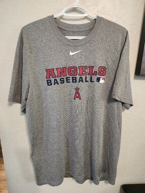 Nike Gray Angels Baseball Tee with Red and Navy Graphic Medium